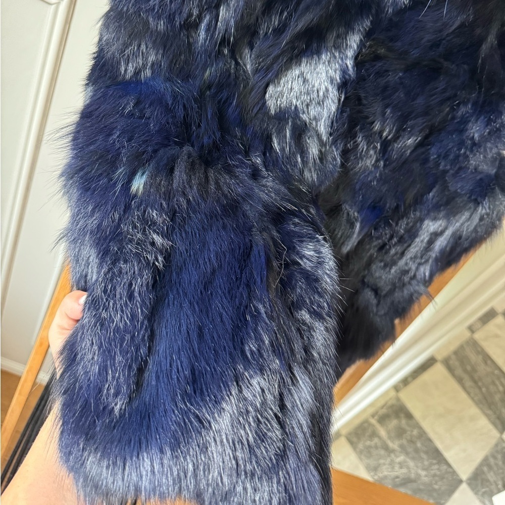 Adrienne Landau Rabbit & Fox Fur Dyed Vest - Midnight Blue - Size S - Like New - Picture 9 of 12
